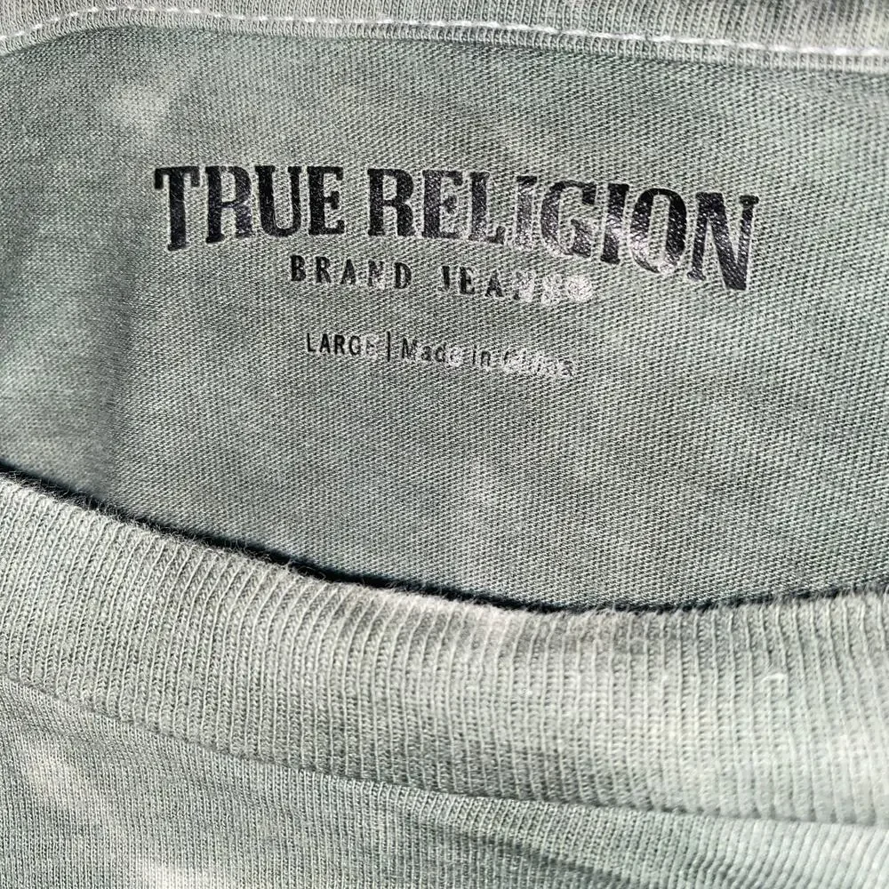 True Religion Green Tie Dye Buddha Logo Short Sleeve Tee T-Shirt Mens Size Large